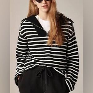 J.Crew Heritage Terry Quarter-Zip Sweatshirt Striped Black/White Women's SZ M